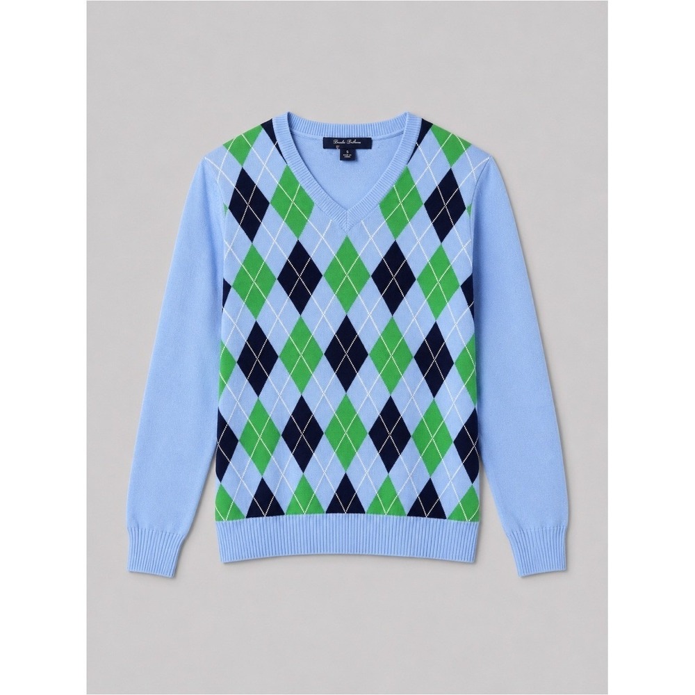 Brooks Brothers Women Argyle Sweater Medium Old Money Preppy Cotton Lightweight